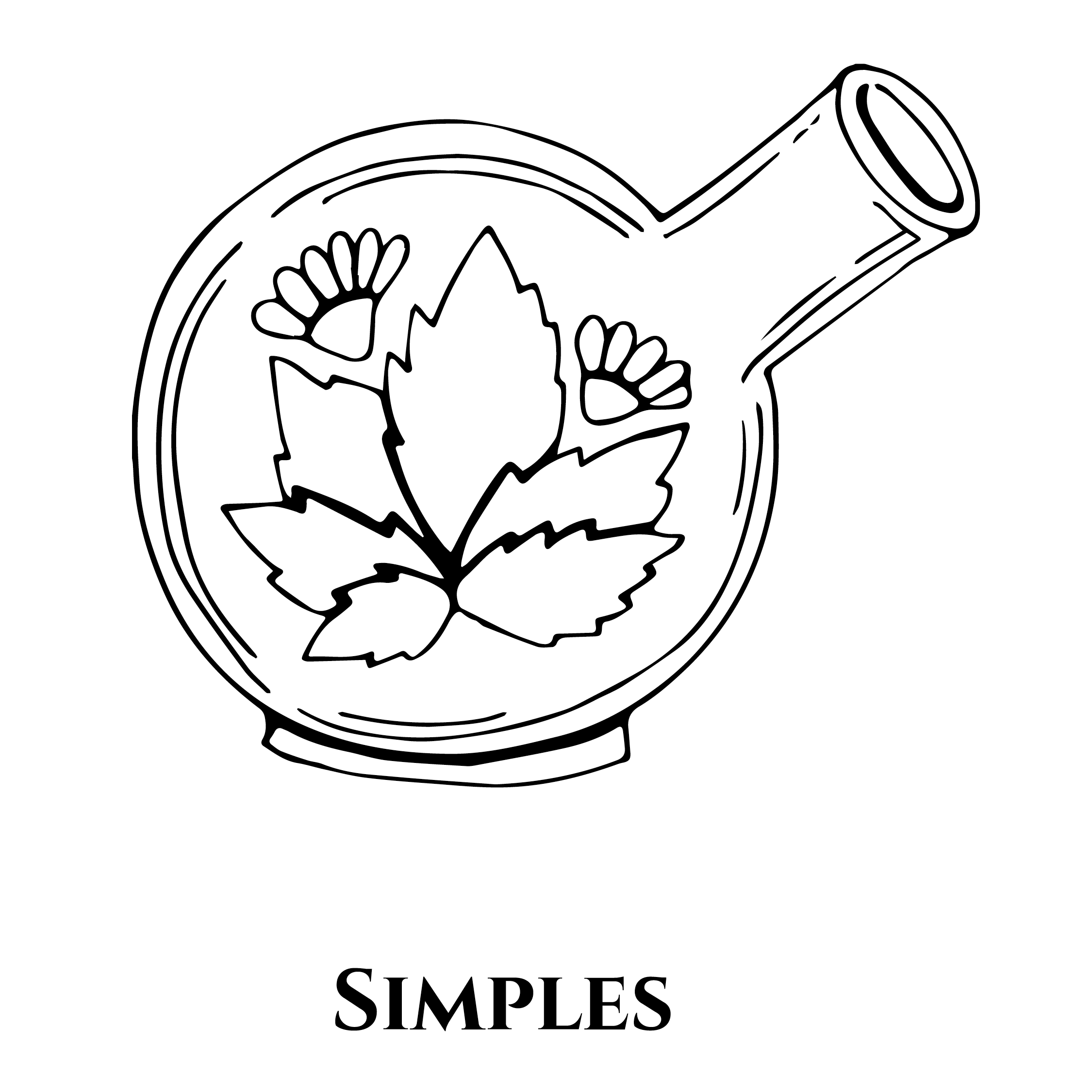 Icône représentant une fiole ronde de laboratoire contenant une plante, pour représenter le fait que les formules des produits OPHÉO sont simples et efficaces bien que naturelles.
