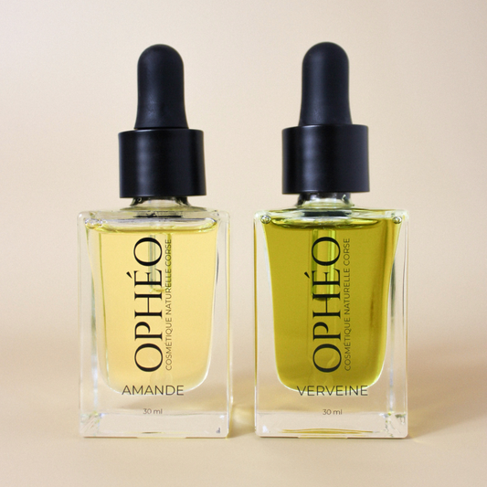 Routine Confort de la marque OPHÉO composée de deux produits : une Huile Visage - Amande Nourrissante et une Huile Visage - Verveine Apaisante